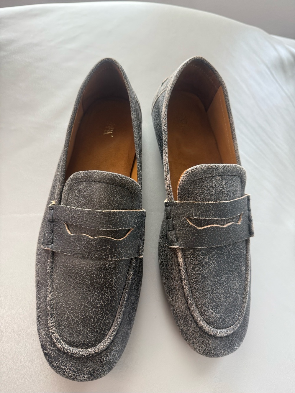 Gray real leather Suede Penny Loafers